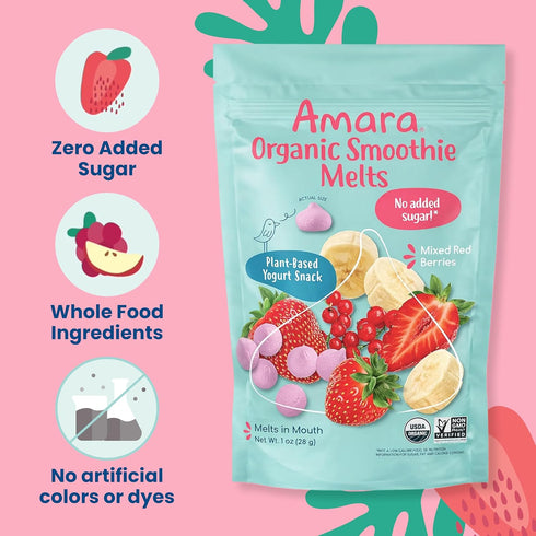 6 Amara Smoothie Melts - Mixed Red Berries - Baby Snacks Made With Fruits and Vegetables - Healthy Toddler Snacks