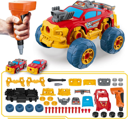 Pup Go 3-in-1 Take Apart Car for Boys with Electric Drill, 46Pcs Construction Toy
