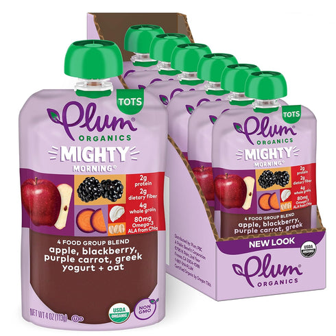 Plum Organics Mighty Morning Organic Toddler Food - Apple, Blackberry, Purple Carrot, Greek Yogurt, Oat - 4 oz Pouch
