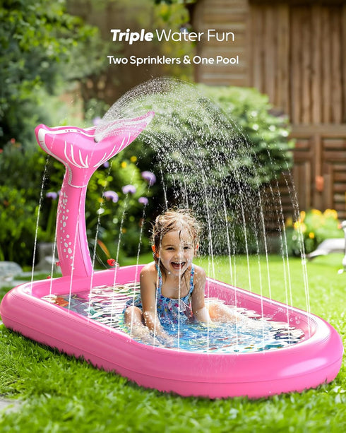 1-3, 1 QPAU Splash Pads for Toddlers Pink Mermaid Toy Splash Pad for Kids, Outdoor Play Mat for Babies, Inflatable Pool