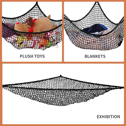 LXUNYI Jumbo Stuffed Animal Hammock, Mesh Toy Storage Net Holder for Kids, 84 Inch Black Organizer for Bedroom