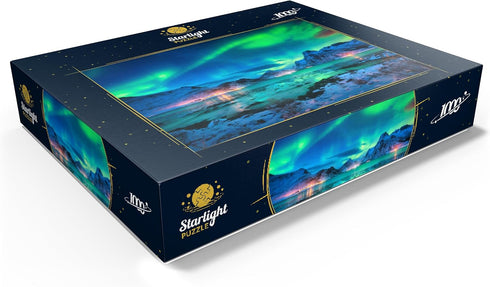 MyPuzzle Aurora Borealis Over Sea Coast, Northern Lights on Lofoten Islands, Norway - Premium 1000 Piece Jigsaw Puzzle