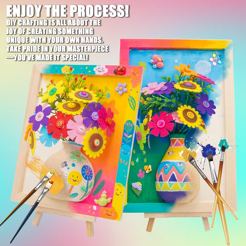 FTBox 3D 6 7 8 9 10 11 12 Crafts Gift for Girls, DIY Felt Flowers Wooden Vase Picture Frame Painting Kit, Arts