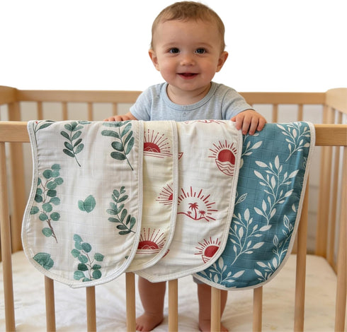 CHAKOOS 4 Pack 70% Viscose/30% Burp Cloths for Babies Bamboo Cotton Soft & Super Absorbent Baby Burp Cloths for Newborn