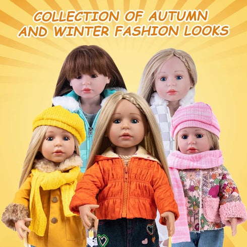 Doll Clothes Set Fashion 4 Pieces with Hooded Coat, T-Shirt, Jeans Skirt & Underpants for 18 Inch Dolls