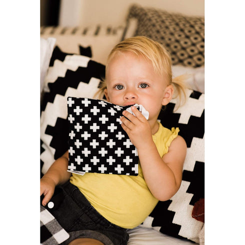 HYAKDesigns Baby Crinkle Paper Toy Eco-Friendly Cotton Sensory Teether with Beech Wood Ring BPA-Free, Montessori Infant