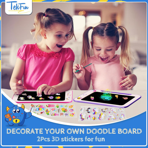 TEKFUN 8.5 Inch LCD Writing Tablet, Kids Doodle Board with Stickers, Colorful Drawing Tablet for Girls 3-7 Years (Pink)