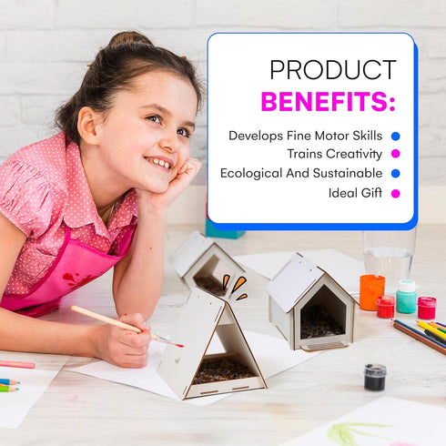 Neliblu Bird Houses to Paint for Kids - 12 Pc Wooden Plywood Set, Durable Material, Educational Fun, Child-Safe Crafts