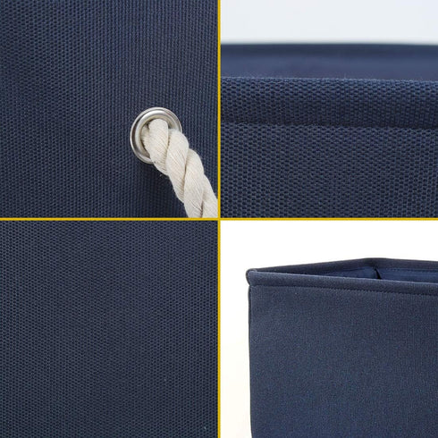 uxcell Dark Blue Medium Fabric Storage Basket with Dual Handles, Collapsible Storage Bins for Toys Laundry Clothes