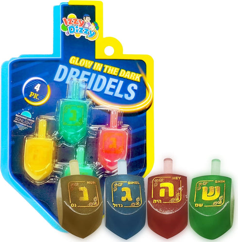 Izzy 'n' Dizzy Hanukkah Dreidels, Glow in The Dark Dreidel, 4 Pack Medium