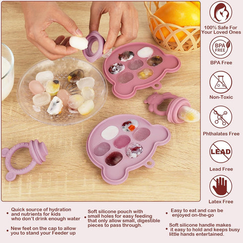 (4 Pack), WAJIAYON Baby Breastmilk Popsicle Molds & Baby Fruit Feeder Infant Food Freezer Tray Storage Containers