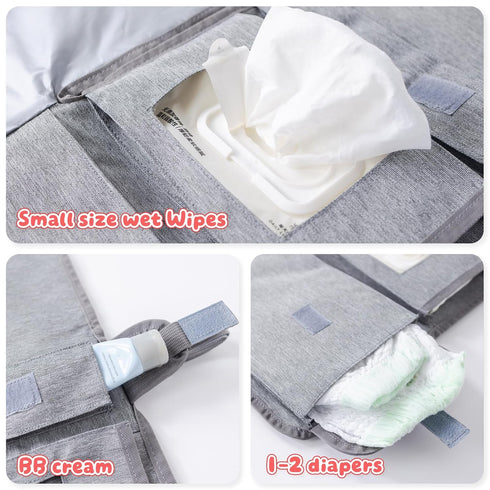 Grey Waterproof Portable Changing Pad with Storage Pocket