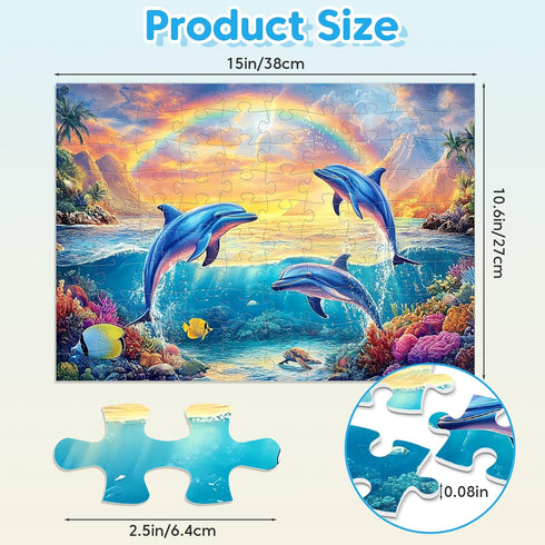 Jeacirio 4-Pack 6-8 8-10 100 4-6, Puzzles for Kids Ages Year Old - Lions Horses Owls Dolphins, Large Piece Puzzles