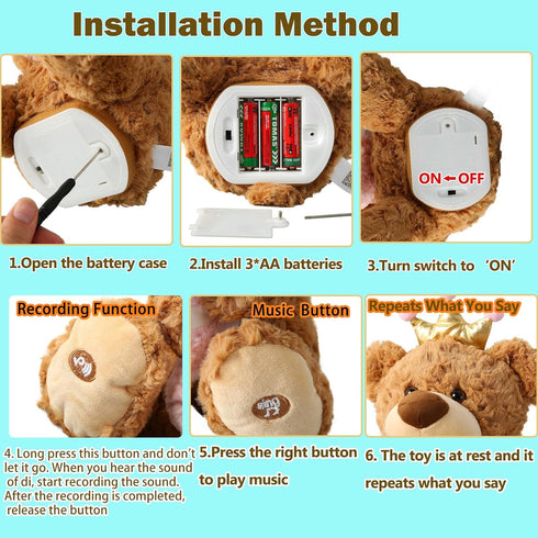 Marsjoy Musical Happy Birthday Teddy Bear with Glowing Cupcake, Animated Plush Toy Singing Dancing Talking Plush Bear