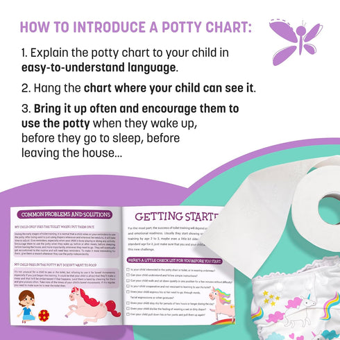 Potty Training Chart for Toddlers Girls, Unicorn Design - 4 Week Sticker Reward Chart with 213 Stickers