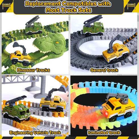 Fajiabao Race Tracks Cars Replacement, Kids Construction Toys Cars with LED Light, Compatible with Most Race Tracks