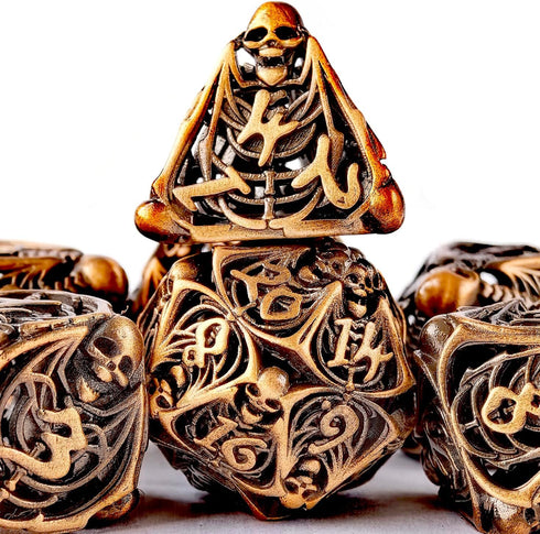 Metal Dice Set D&D: Hollow Polyhedron 7pcs Dungeons and Dragons Skull Style, Suitable for Role-Playing Games