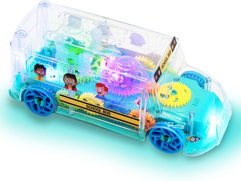 ArtCreativity Light Up School Bus Toy for Toddlers - Bump and Go Toy Bus with Colorful Gears, LED Lights, Music