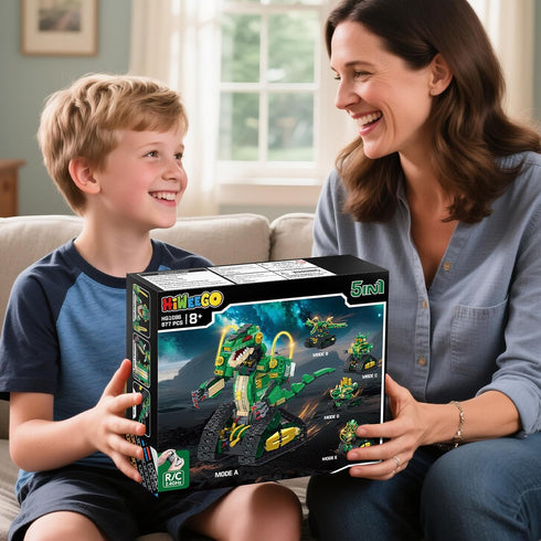 5 1 877 8 9 10 11 12+ HiWEEGO RC Dinosaur Building Toy with Light, in Remote Controll Building Block Kit, PCS Tech