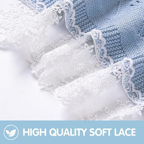 Booulfi Baby Blankets Neutral Knitted Blue Cotton Blue Baby Blanket Stroller Lace Border Crochet Winter Crib Baby