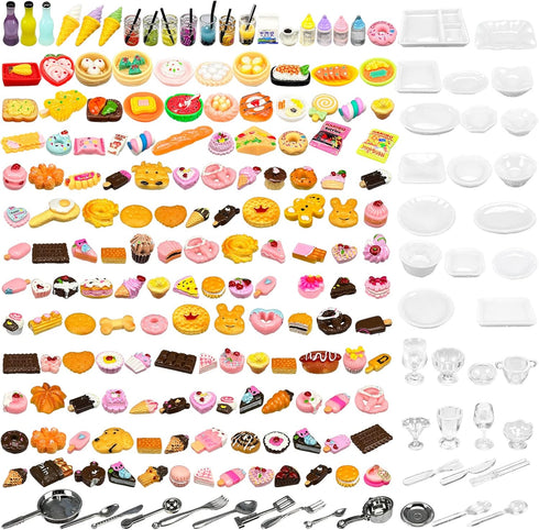 200pcs Miniature Landscape Food Drinks Bottle, Mini Toys Doll House Kitchen Play Resin Accessories for Cooking Game
