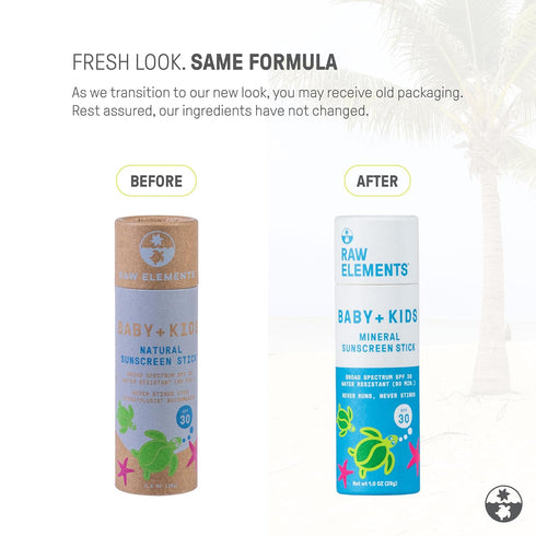 30 1.0 oz Raw Elements Baby & Kids SPF Organic Sunscreen Stick, Non-Nano Zinc Oxide, Reef-Safe, Cruelty-Free, Gluten
