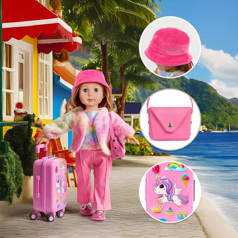 18 inch Set(No WONDOLL American Doll Clothes and Accessories Girl-Travel Suitcase Luggage, Clothes and Shoes, Bag