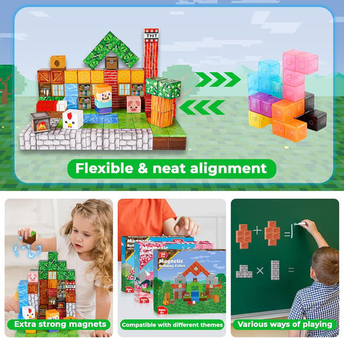 Goody King Magnetic Blocks, 100PCS Magnet Building Cube Game, STEM Montessori Stacking Toy for Boys & Girls