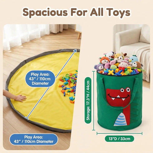 Mergct Toy Storage Bin with Play Mat, Large Collapsible Storage Basket for Building Blocks, Stuffed Animals & Toys