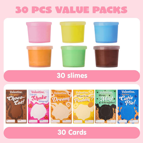 30 Packs 6 JOYIN Valentines Day Cards with Butter Slime, Colors Slime Party Favors, Stress Relief Fidget Toys and Gift