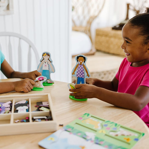 Melissa & Doug Best Friends Magnetic Dress-Up Wooden Dolls Set (78 pcs) for Pretend Play