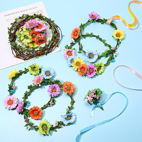 Syhood 109 Pieces Daisy Crowns Making Kit, Flower Crown Wreath Headbands and Bracelets Craft Kit for Girls
