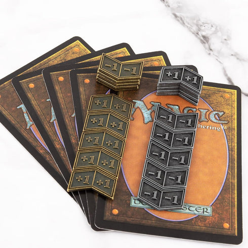 40 PCS Antique Metal Buff Counter Tokens with Velvet Bag - Magic The Gathering Gaming Accessories, Black & Bronze