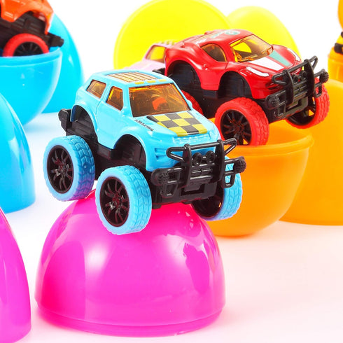 12 Pullback JOYIN Pcs Monster Cars Filled Easter Eggs for Basket Stuffers/Fillers, Easter Eggs Hunt, Party Favor
