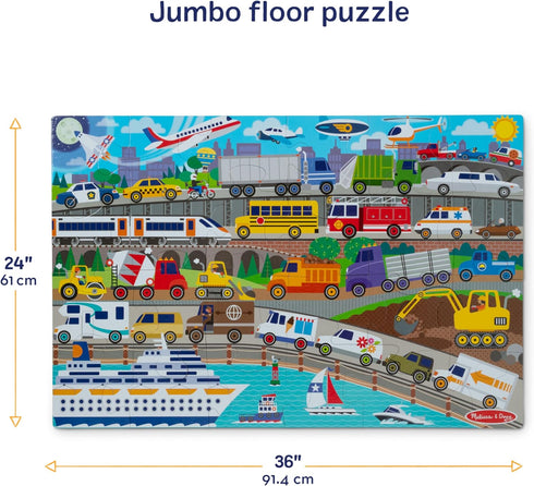 24-Piece 3 2 3+ Melissa & Doug Traffic Jam, City Vehicle Themed Jumbo Floor Puzzle, Jigsaw Puzzle with Multiple