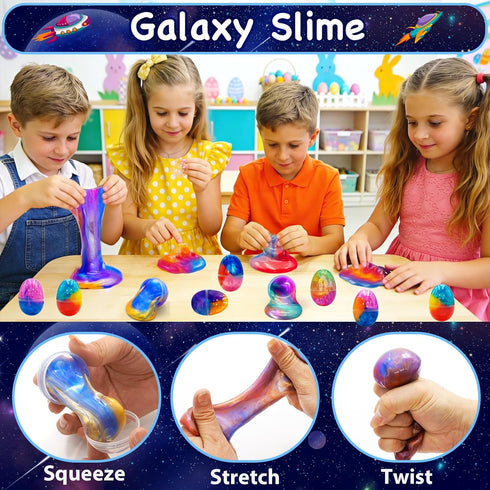 12 Pack Prefilled Easter Galaxy Slime Eggs, Galaxy Slime Easter Egg Fillers Stress Relief Easter Egg Hunt Filling