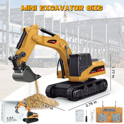 BRRRRT 1/64 3+ Full Proportion Remote Control Excavator,Remote Control Construction Vehicles with Metal Shovel,Type-C