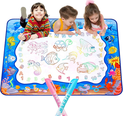 Large Water Doodle Mat for Toddlers, 39 31 Mess Free Coloring Mat with 2 Water Pens, Educational Toy