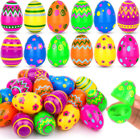 NAWITDA 36 Pack 3 Inch Large Plastic Printed Easter Eggs, Empty Fillable Eggs