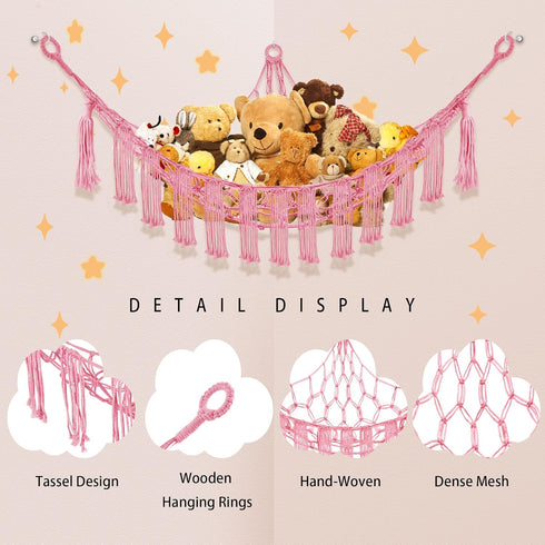 CERETIA Hammock Stuffed Animal with LED Light, Large Stuffed Animals Storage Corner Plushie Net for Kids Room Decor