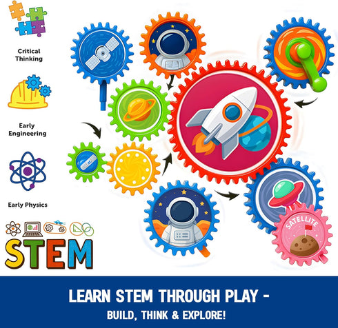 Set, 3-8 Motorized Spinning Gear Building Toys for Kids, Space Rocket STEM Construction Educational Interlocking