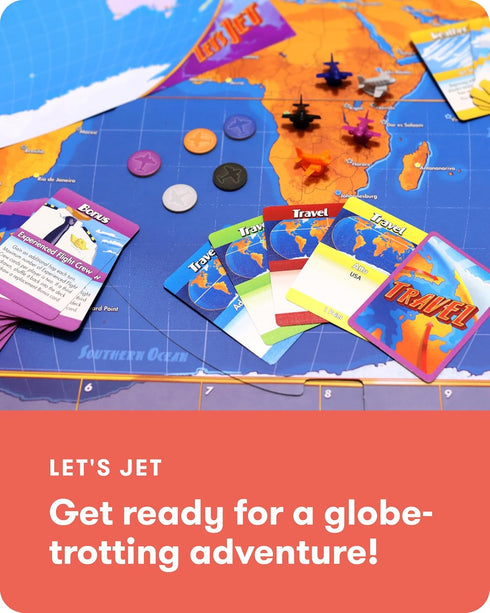 8+ SimplyFun Lets Jet World Geography Game - Educational Board Game for Kids Ages - World Travel Game with Map, Cards