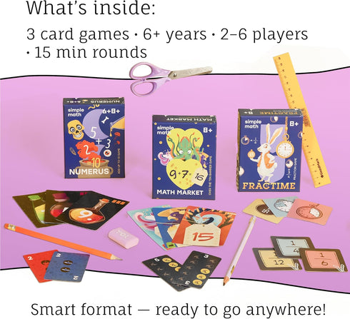 6+ 8+ 3 Recommended 2-6 10 Math Card Games Bundle for Kids & | Games Included | Fun & Education | Help to Build Math