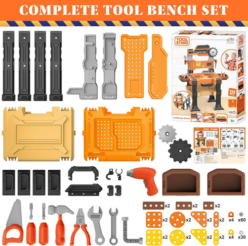 Set Set 3-5 Kids Tool Bench with Electric Drill & Vest, Kids Tool Toddler Workbench Transformable Kid Tools Box