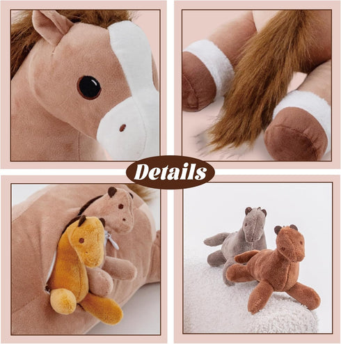 5Pcs Mommy 3.3 lbs Horse Stuffed Animal, Large Horse Stuffed Animal with Babies Inside, Weighted Pony Stuffed Animals