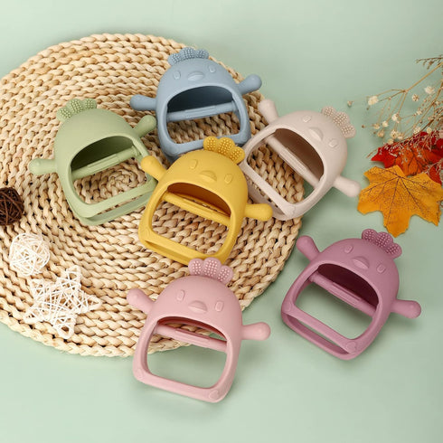 Socub 3 Pack Silicone Baby Teether Toys, Olive, Dusty Blue, Mango, BPA Free Anti-Drop Mitten for Soothing Gums