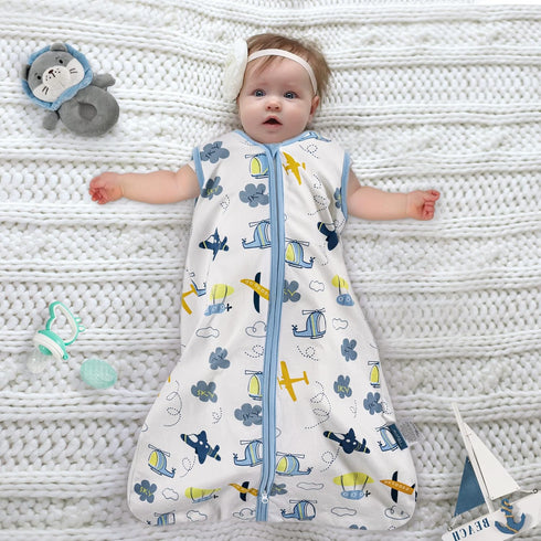 TILLYOU Sleep Sack 0-6 Months, 0.5 TOG Baby Wearable Blanket with 2-Way Zipper, 2 Pack, Sky Adventure & Sky Blue