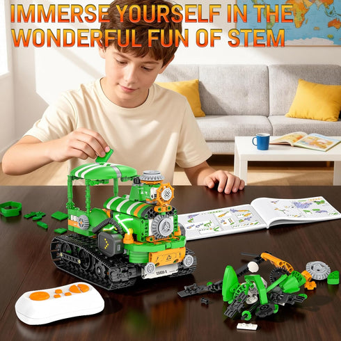 GLUISEUR 6-12, 5in1 732PCS Set Set STEM Robot Building Toys for Kids App & Remote Control STEM Tractor Frog Robot
