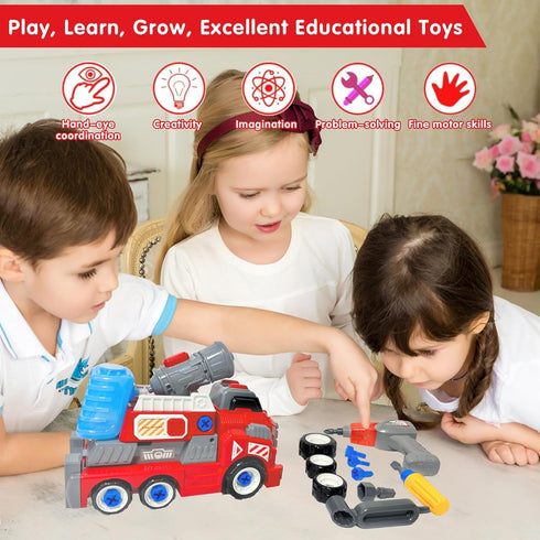 11inches 3-5 6-8 Set Large Take Apart Fire Toy Trucks for Boys Girls Kids Year Old Fire Rescue Vehicles with Electric
