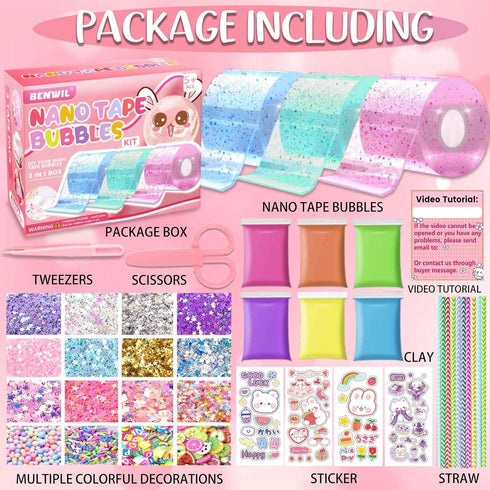 BENWIL 4 5 6 7 8 9 10 4-6 6-8 8-10 10-12 Nano Tape Bubble Kit for Kids, Squishy Making Maker Kit, Birthday Gifts